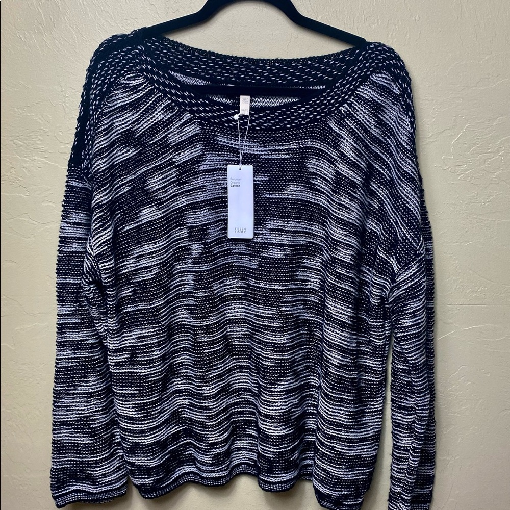 Eileen Fisher Black and White Pullover Sweater, Size XL